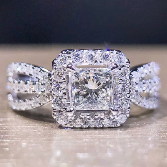 ❤Luxury Clear Gem Zircon Filed Delicate Square Hollow Rings for Women,MARR9031 - Picture 4 of 7